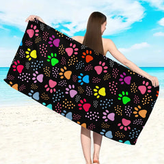1pc Bohemian Large Beach Towel, Striped Flower Love Printed Bath Towel, Outdoor Swimming, Vacation, Camping Beach Towel