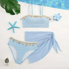 2026 Strappy Girls Swimsuit 3 Pieces Bikini & Skirt Bandeau Kids Swimwear Female Children's Bathers Bathing Swimming Swim Suit