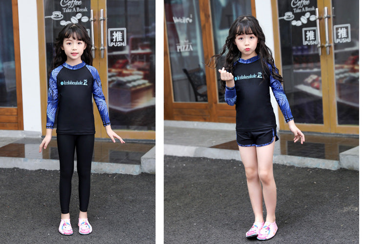 Kids Swimsuit 3 Piece Long Sleeve Rashguard Shirt and Bathing Shorts Leggings Swimwear Sun UV Protection Rash Guards Full Body