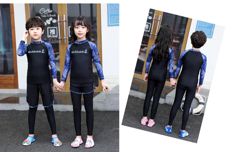 Kids Swimsuit 3 Piece Long Sleeve Rashguard Shirt and Bathing Shorts Leggings Swimwear Sun UV Protection Rash Guards Full Body