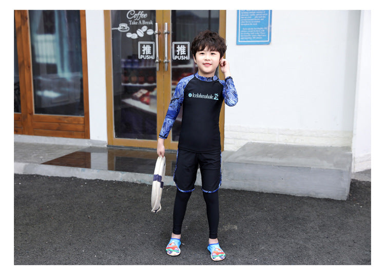 Kids Swimsuit 3 Piece Long Sleeve Rashguard Shirt and Bathing Shorts Leggings Swimwear Sun UV Protection Rash Guards Full Body