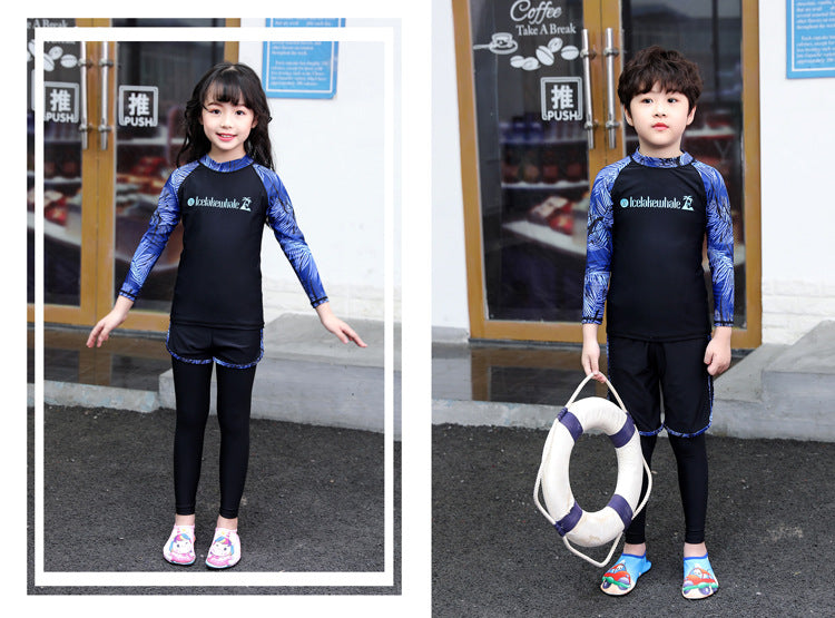 Kids Swimsuit 3 Piece Long Sleeve Rashguard Shirt and Bathing Shorts Leggings Swimwear Sun UV Protection Rash Guards Full Body
