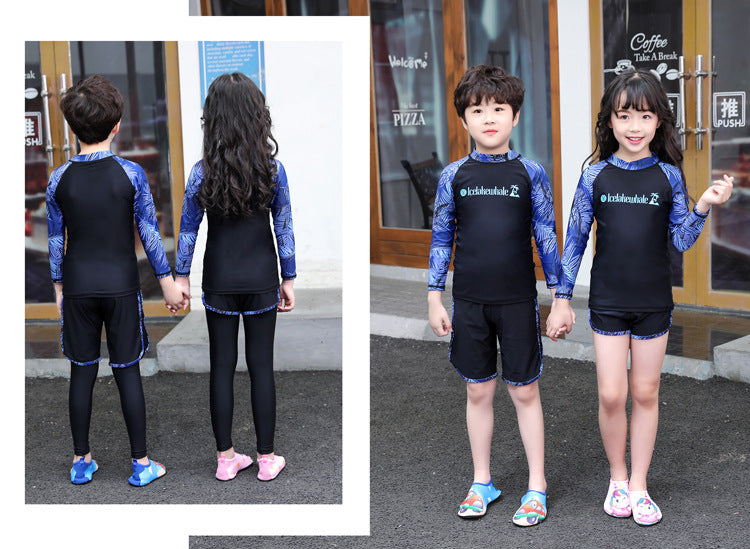 Kids Swimsuit 3 Piece Long Sleeve Rashguard Shirt and Bathing Shorts Leggings Swimwear Sun UV Protection Rash Guards Full Body