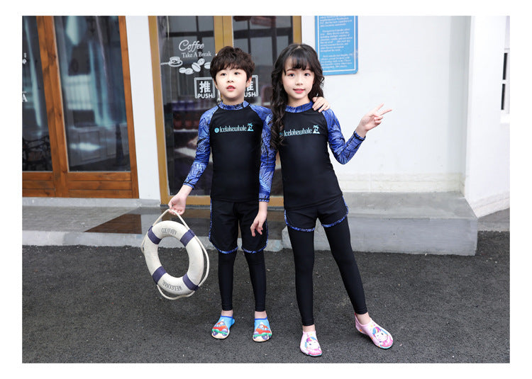 Kids Swimsuit 3 Piece Long Sleeve Rashguard Shirt and Bathing Shorts Leggings Swimwear Sun UV Protection Rash Guards Full Body