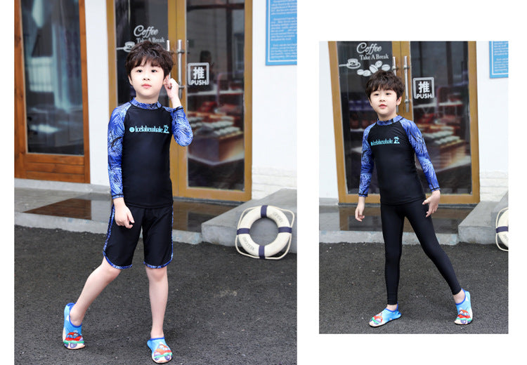 Kids Swimsuit 3 Piece Long Sleeve Rashguard Shirt and Bathing Shorts Leggings Swimwear Sun UV Protection Rash Guards Full Body