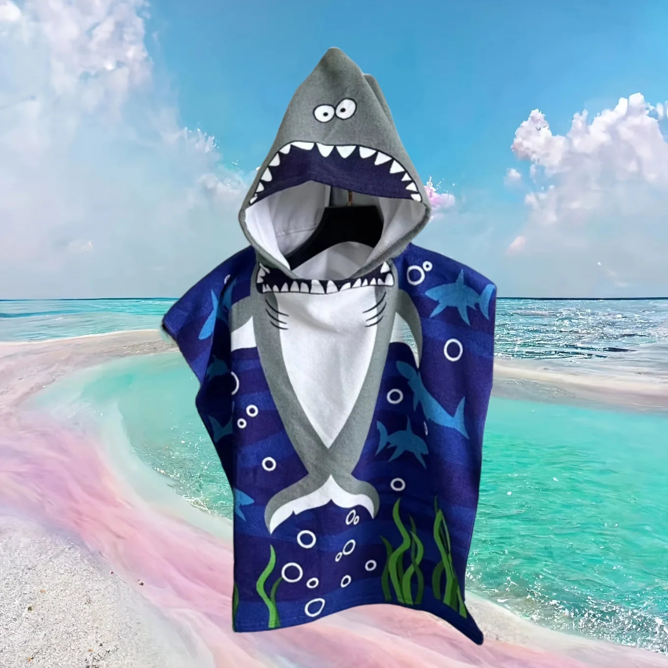 Cartoon Animal Pirate Kids Hooded Towel Poncho - Soft Absorbent Quick Dry Fabric, Machine Washable, Ideal for Beach Swim Pool