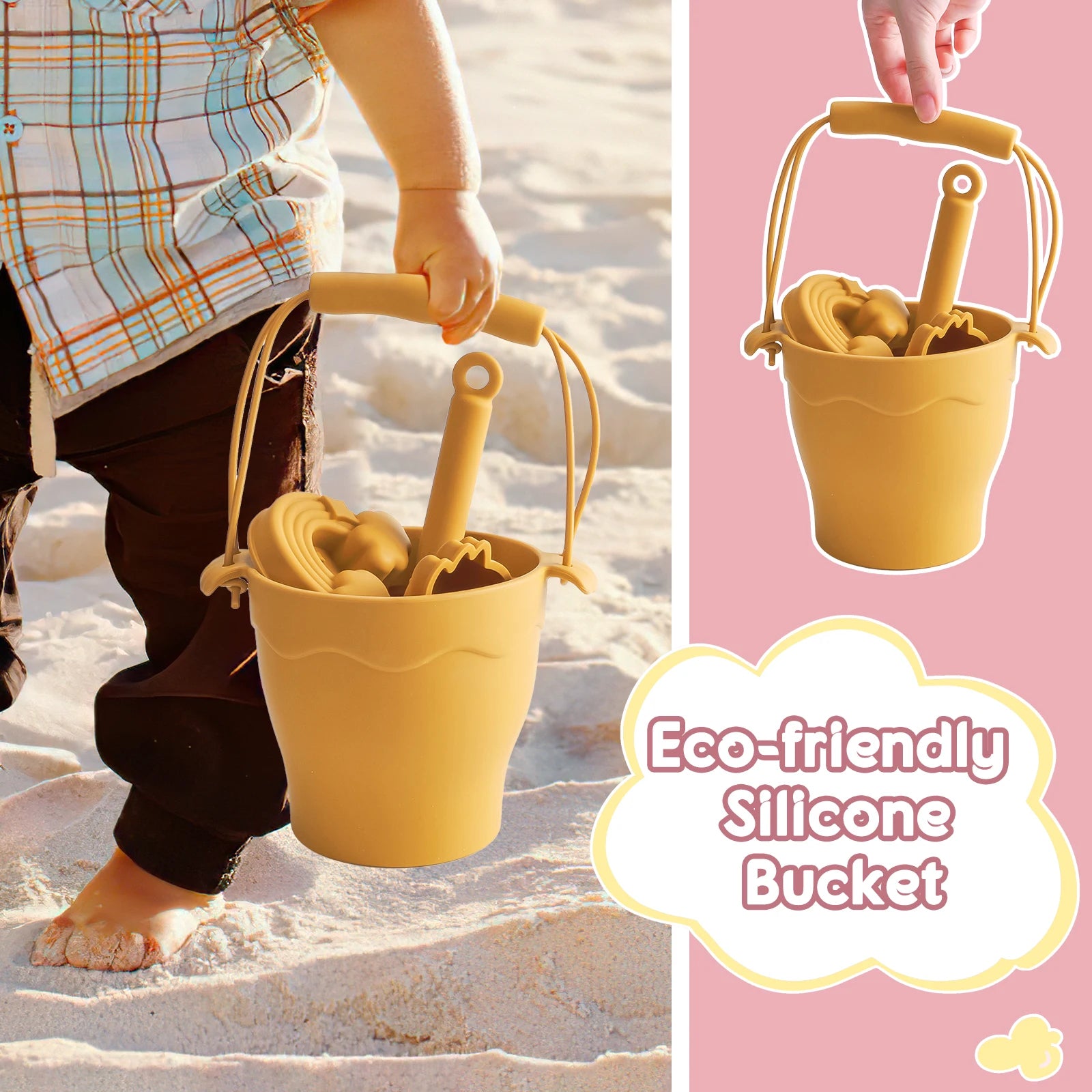 TYRY.HU 8pcs/set Children Toys Silicone Beach Toy Set with Bucket and Six Accessories Fun Outdoor Play Sand for Kids