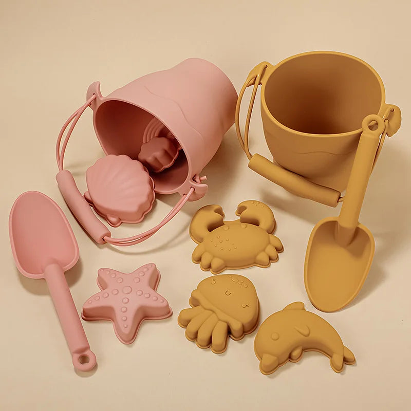 TYRY.HU 8pcs/set Children Toys Silicone Beach Toy Set with Bucket and Six Accessories Fun Outdoor Play Sand for Kids