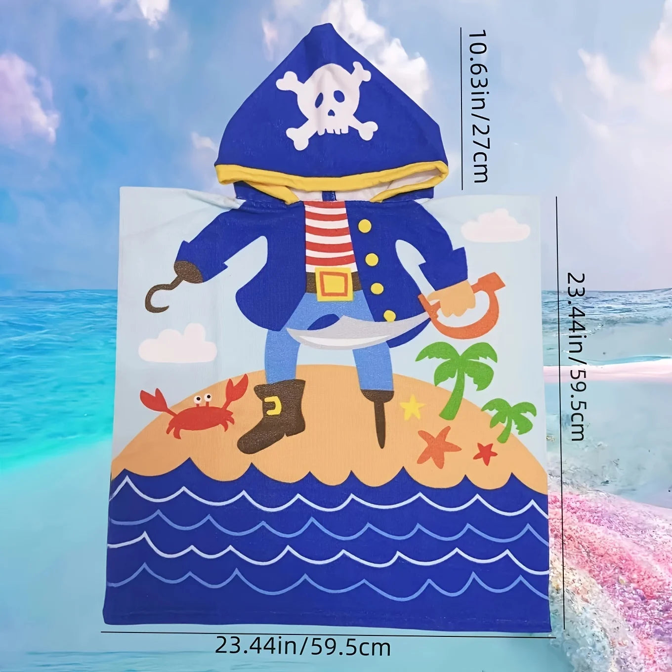 Cartoon Animal Pirate Kids Hooded Towel Poncho - Soft Absorbent Quick Dry Fabric, Machine Washable, Ideal for Beach Swim Pool