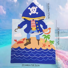 Cartoon Animal Pirate Kids Hooded Towel Poncho - Soft Absorbent Quick Dry Fabric, Machine Washable, Ideal for Beach Swim Pool