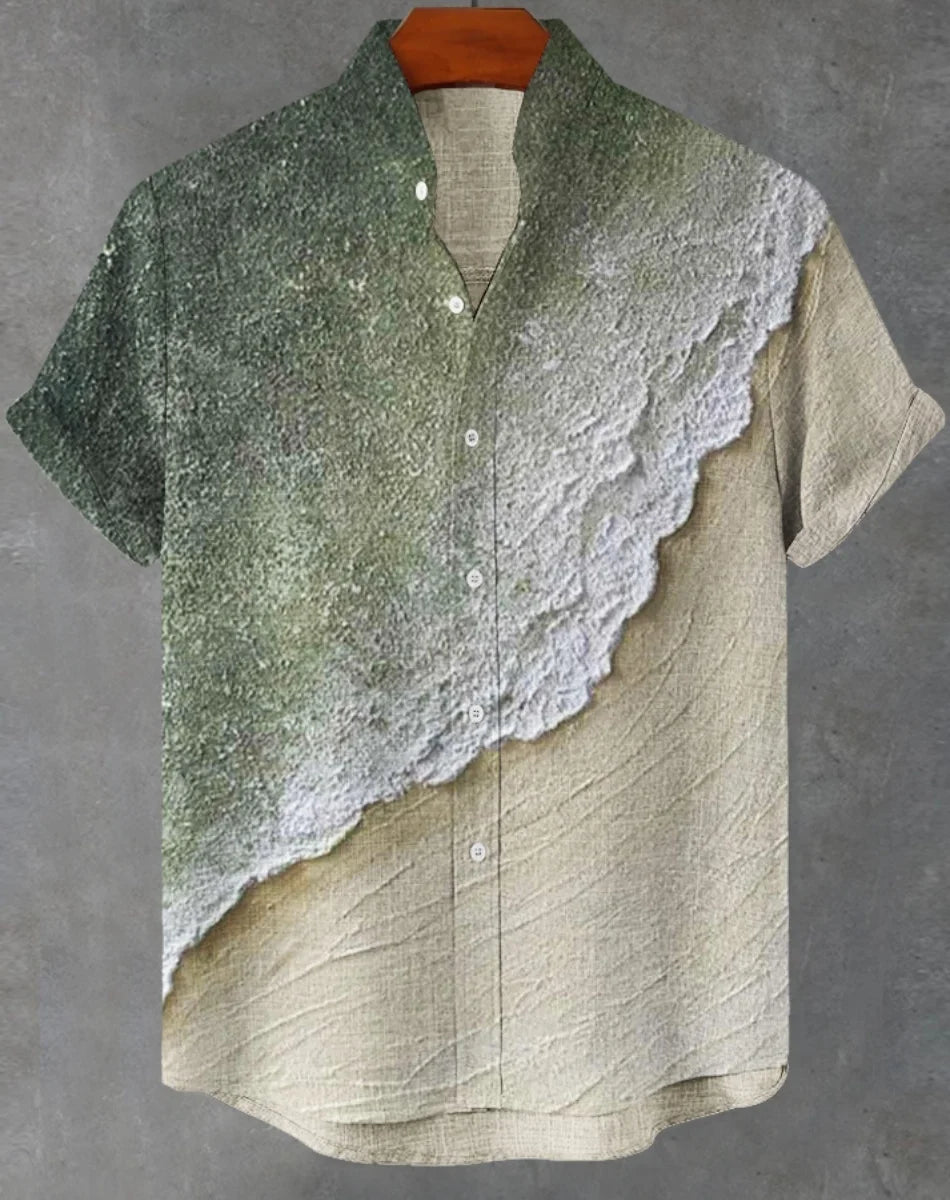 Hawaiian men's linen shirt abstract patchwork pattern art print shirt beach vacation daily travel men's clothing fast delivery