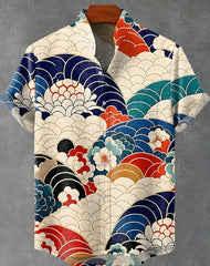Hawaiian men's linen shirt abstract patchwork pattern art print shirt beach vacation daily travel men's clothing fast delivery
