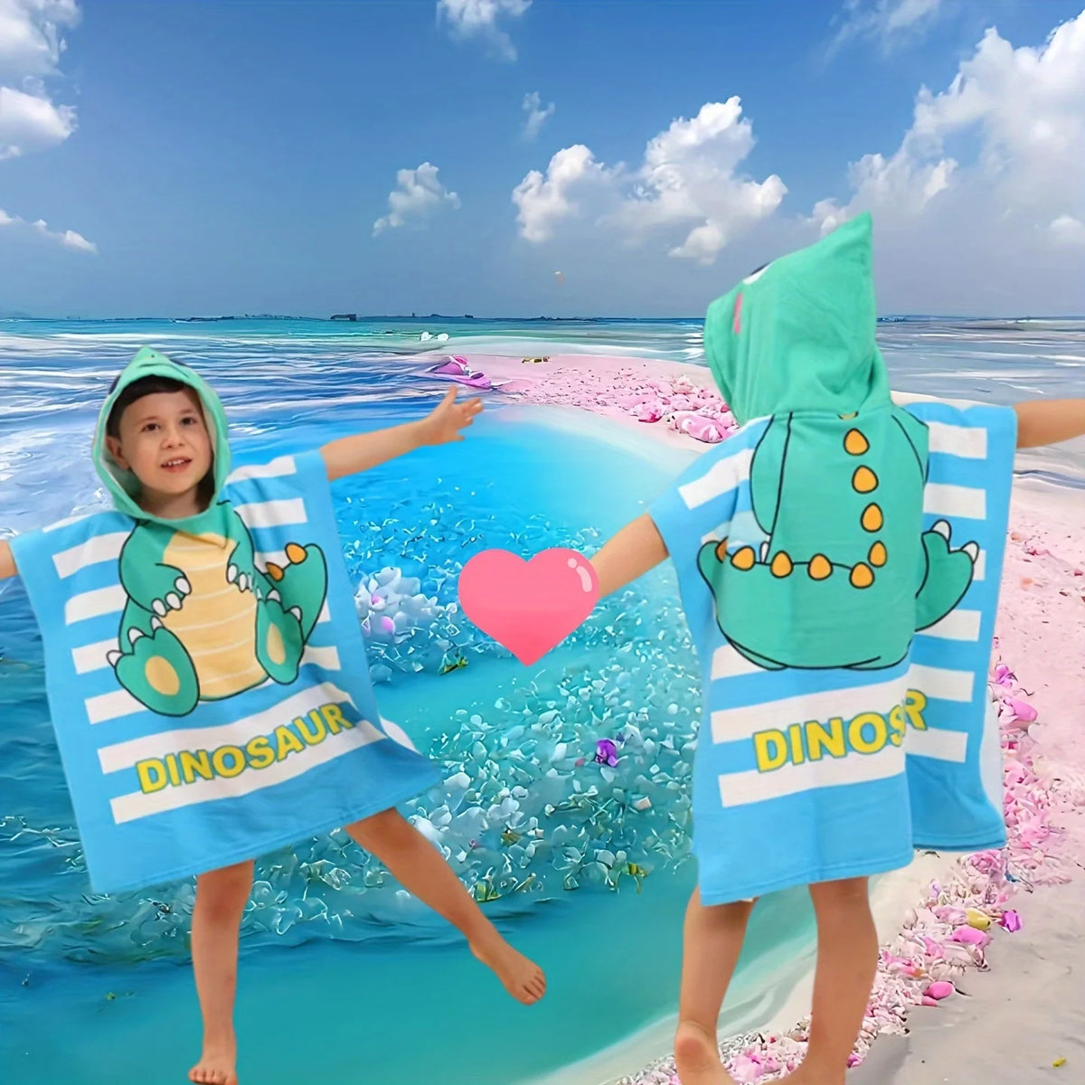 Cartoon Animal Pirate Kids Hooded Towel Poncho - Soft Absorbent Quick Dry Fabric, Machine Washable, Ideal for Beach Swim Pool