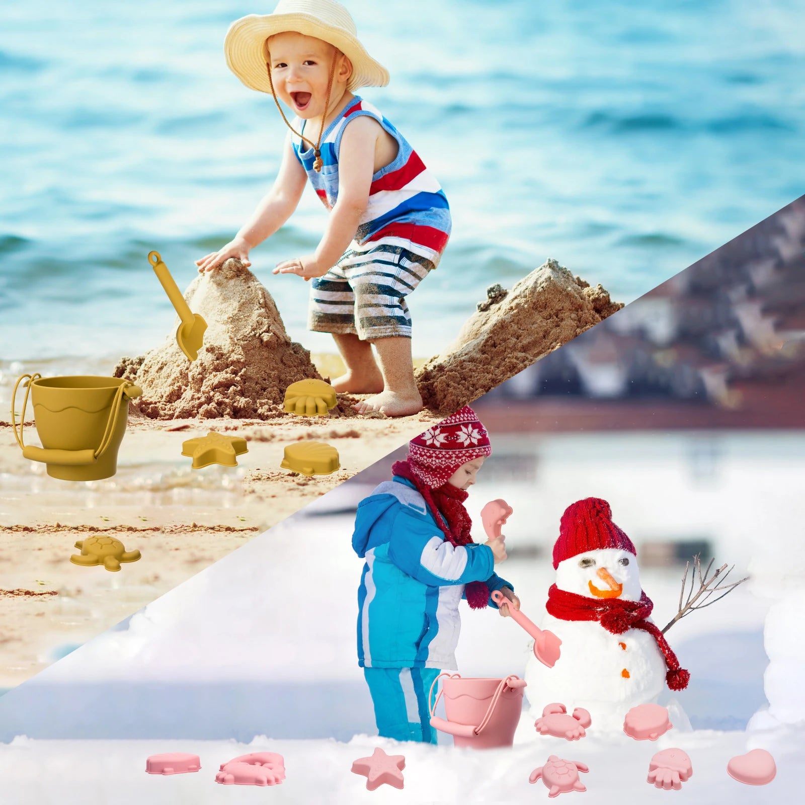 TYRY.HU 8pcs/set Children Toys Silicone Beach Toy Set with Bucket and Six Accessories Fun Outdoor Play Sand for Kids