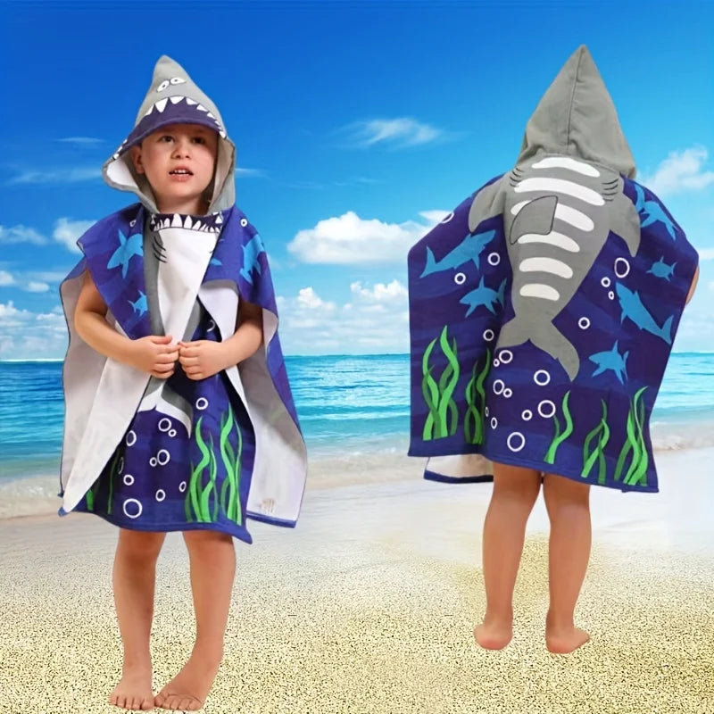 Cartoon Animal Pirate Kids Hooded Towel Poncho - Soft Absorbent Quick Dry Fabric, Machine Washable, Ideal for Beach Swim Pool