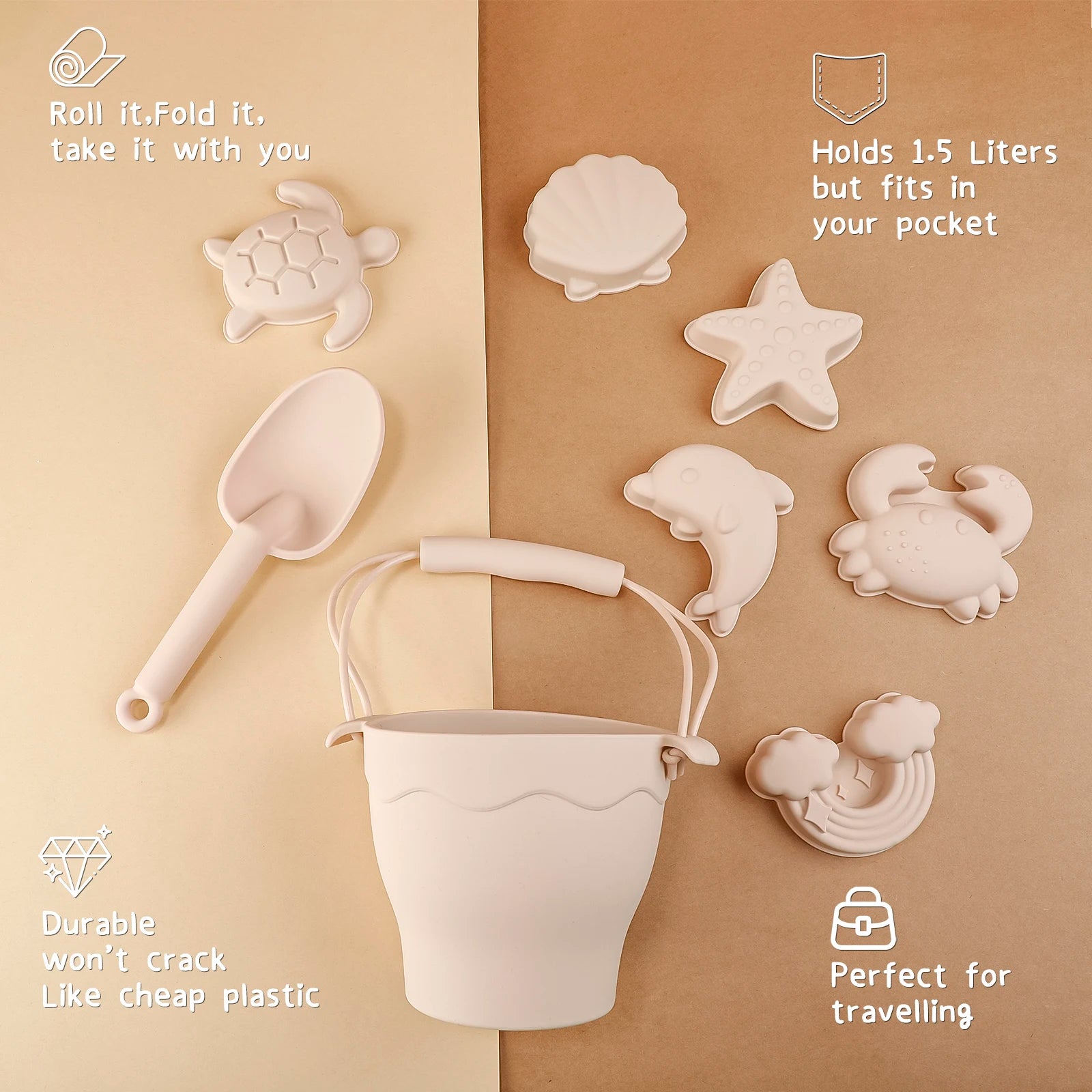 TYRY.HU 8pcs/set Children Toys Silicone Beach Toy Set with Bucket and Six Accessories Fun Outdoor Play Sand for Kids