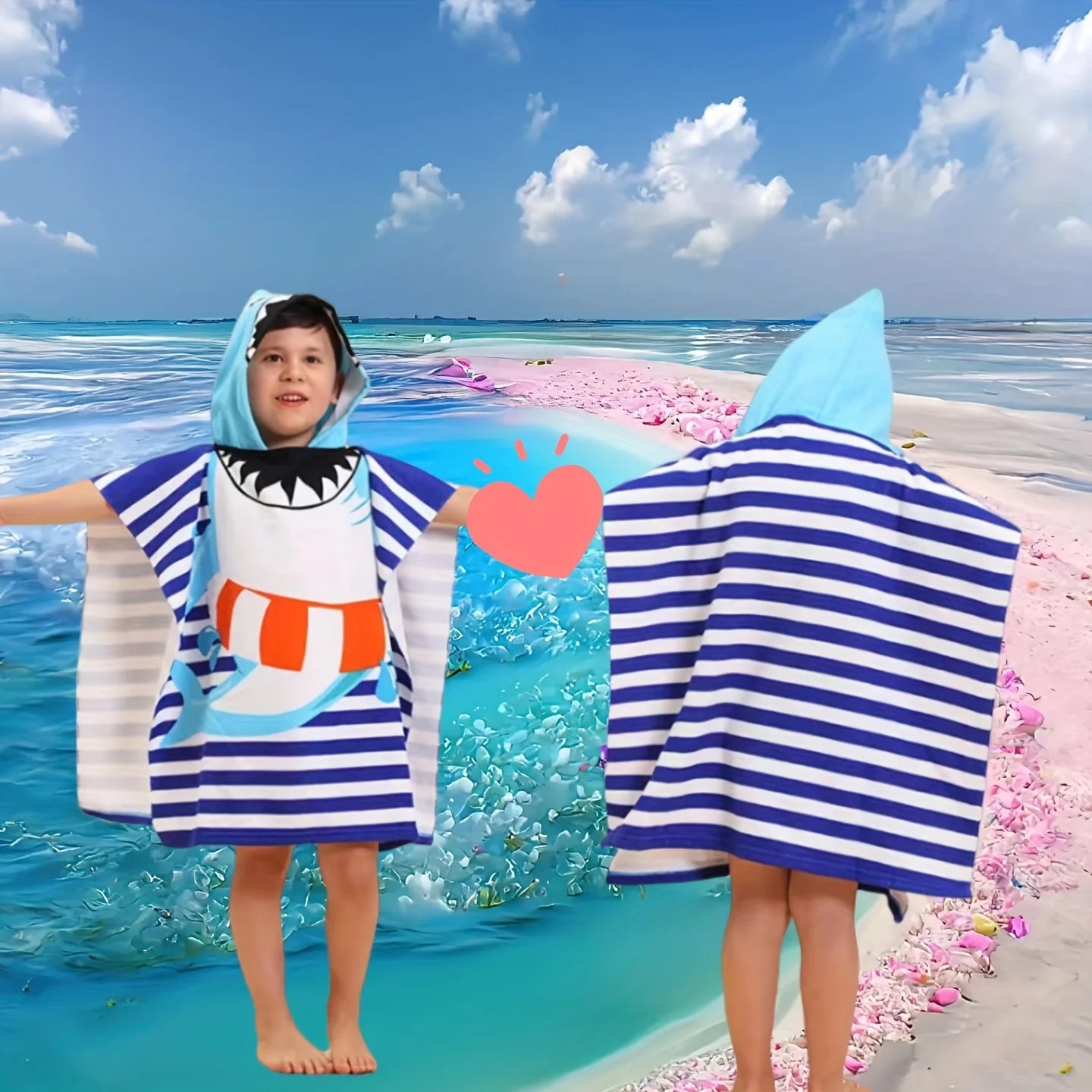 Cartoon Animal Pirate Kids Hooded Towel Poncho - Soft Absorbent Quick Dry Fabric, Machine Washable, Ideal for Beach Swim Pool