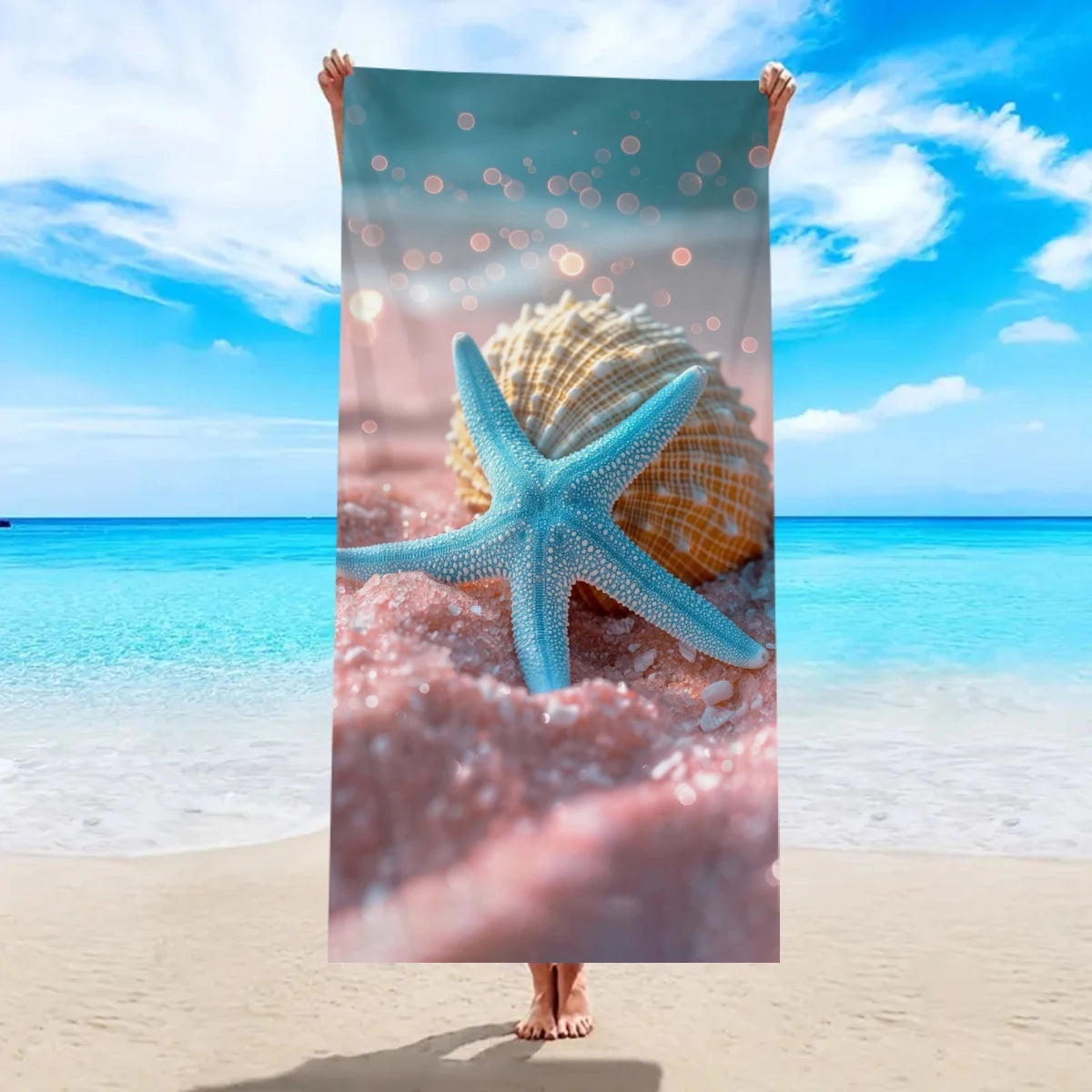 1pc Ocean element beach towel, suitable for outdoor sports, swimming, and fitness center multifunctional beach towel