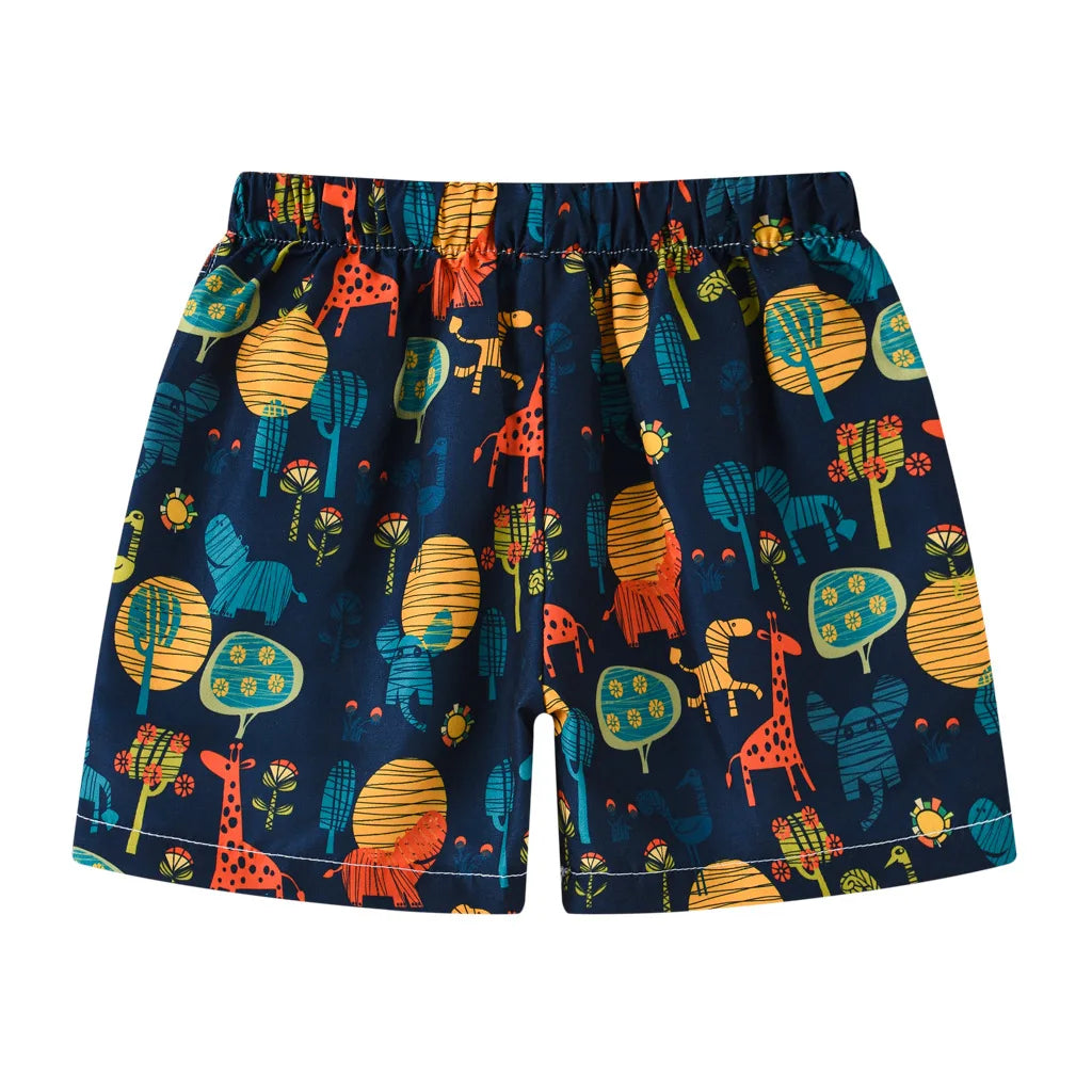 Boys Cartoon Print Beach Shorts Summer Quick Dry Swim Trunks Kids Casual Board Shorts Toddler Swimwear Bathing Suit For 2-8Y