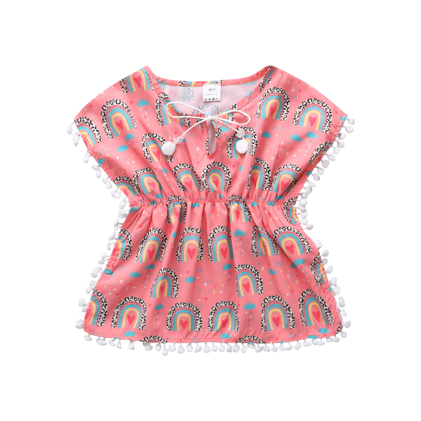 0-5Y Baby Girls Swimwear Cover-up 2026 Summer Leopard Tassel Kids Beach Dress Poncho Swimsuits Bikini Cover Ups Toddler Sundress