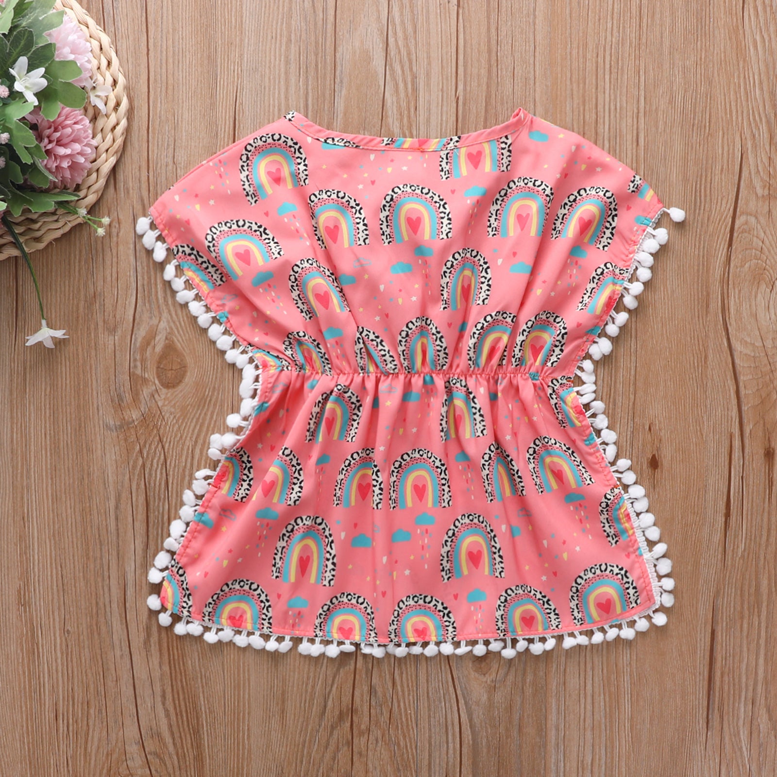 0-5Y Baby Girls Swimwear Cover-up 2026 Summer Leopard Tassel Kids Beach Dress Poncho Swimsuits Bikini Cover Ups Toddler Sundress
