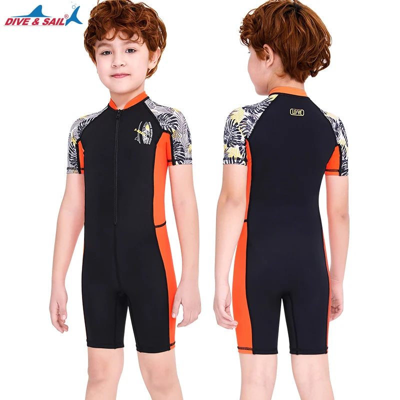 Girls and Boy One Piece Rash Guard Swimsuit Kid Water Sport Short Swimsuit UPF 50+ Sun Protection Bathing Suits