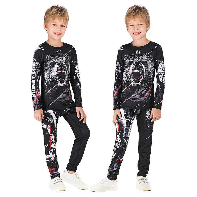 Rashguard Jiu Jitsu Kimono MMA Kid's T-shirt+Pant Sets Kid Rash Guard Children Muay Thai MMA Shorts Kickboxing Boys Gym Clothing