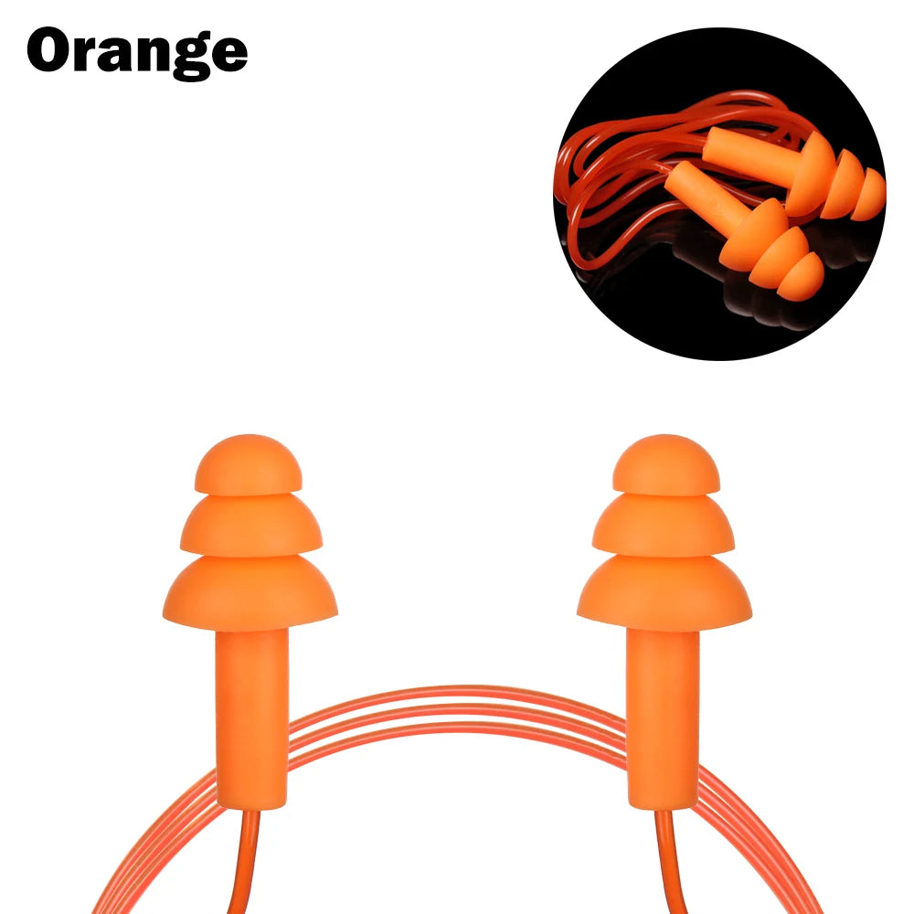 Soft Silicone Ear Plugs with Rope Colorful Swimming Ears Protector Noise Reduction Ear Plug Hearing Protection Pool Accessories