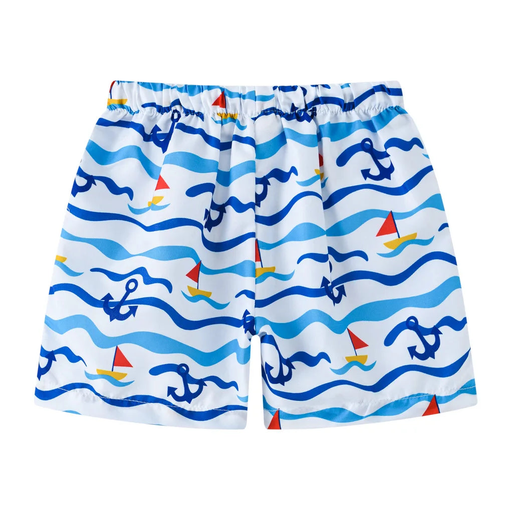 Boys Cartoon Print Beach Shorts Summer Quick Dry Swim Trunks Kids Casual Board Shorts Toddler Swimwear Bathing Suit For 2-8Y