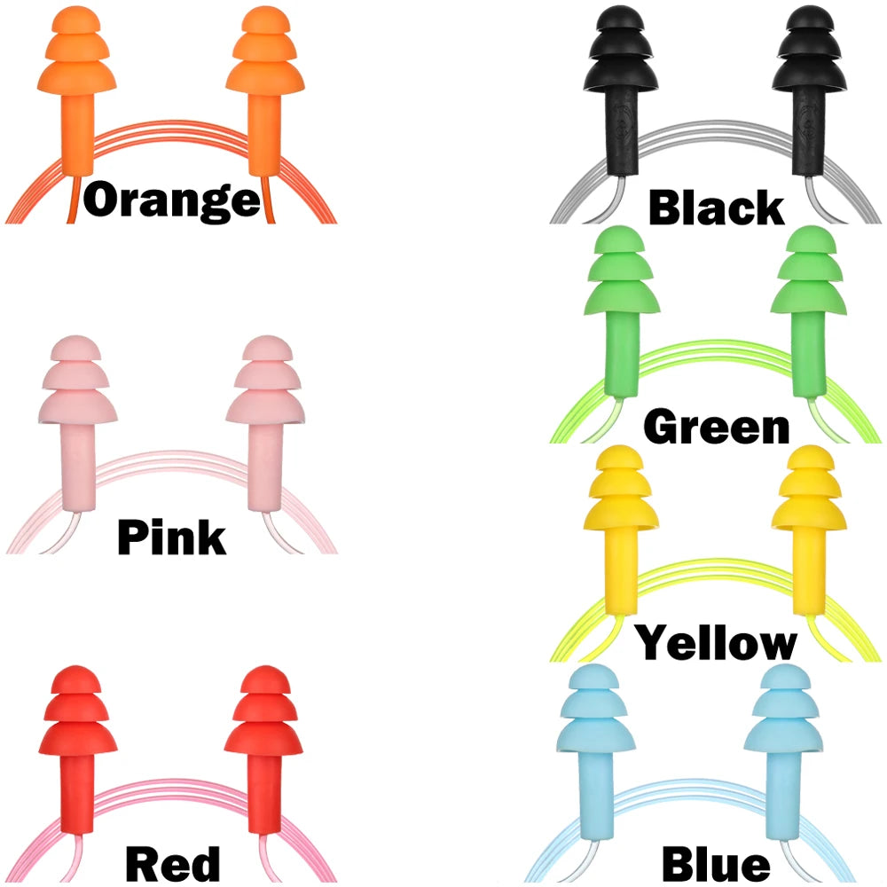 Soft Silicone Ear Plugs with Rope Colorful Swimming Ears Protector Noise Reduction Ear Plug Hearing Protection Pool Accessories