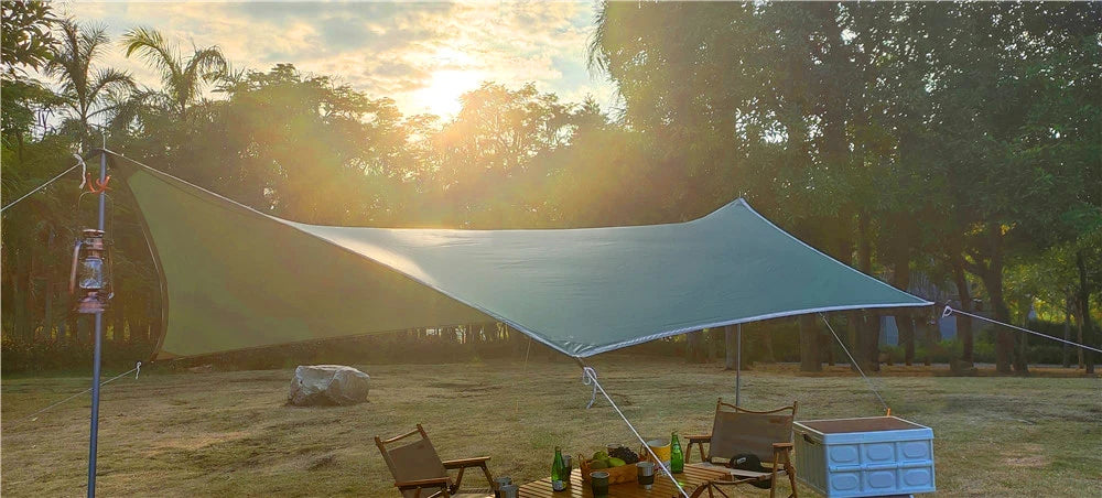 Lightweight 3x4M Hexagonal Camping Tarp Waterproof Awning Sun Shelter Outdoor Canopy for Hiking Beach Picnic Travel