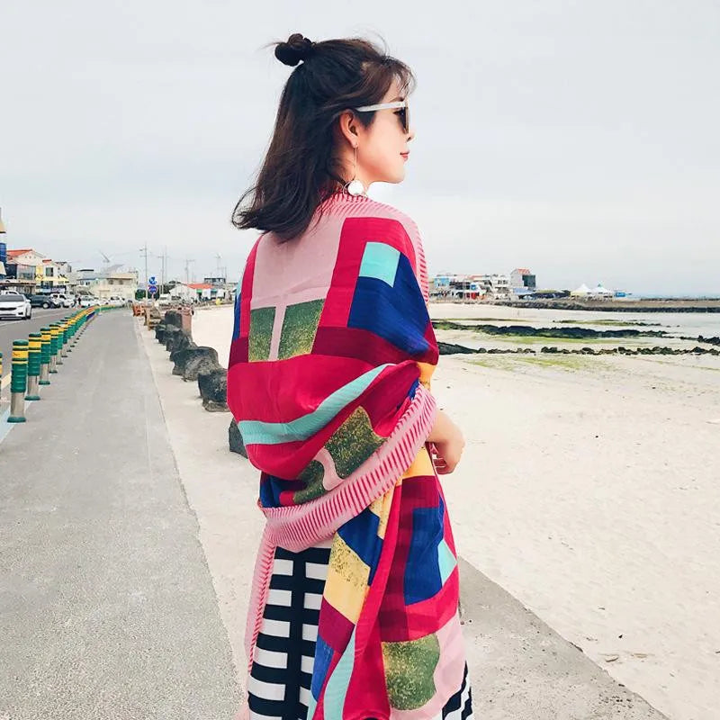 Fashions 90x180cm Twill Cotton Pareo Beach Cover-Ups Women Large Beach Dress Bikini Bathing Swimwear Cover Up Sarong Wrap Scarf
