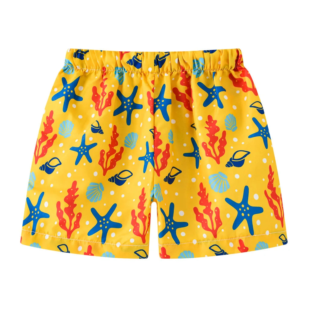 Boys Cartoon Print Beach Shorts Summer Quick Dry Swim Trunks Kids Casual Board Shorts Toddler Swimwear Bathing Suit For 2-8Y