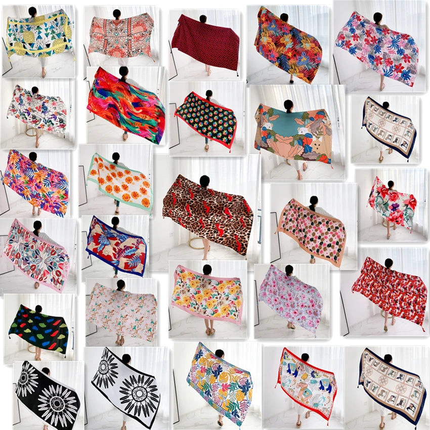 20 Styles 90x180cm Cotton Linen Summer Beach Dress Bikini Cover-ups Sarong Wrap Scarf Women Brazilian Swimsuit Bathing Cover Up