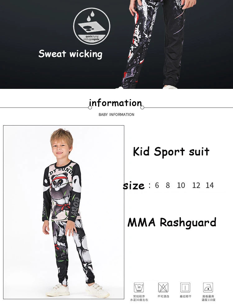 Rashguard Jiu Jitsu Kimono MMA Kid's T-shirt+Pant Sets Kid Rash Guard Children Muay Thai MMA Shorts Kickboxing Boys Gym Clothing