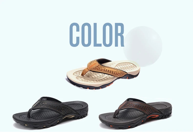 Jumpmore Summer Flip Flops Men Shoes Outdoor Fashion PU Leather Flat Shoes Beach Holiday Shoes Size 40-50