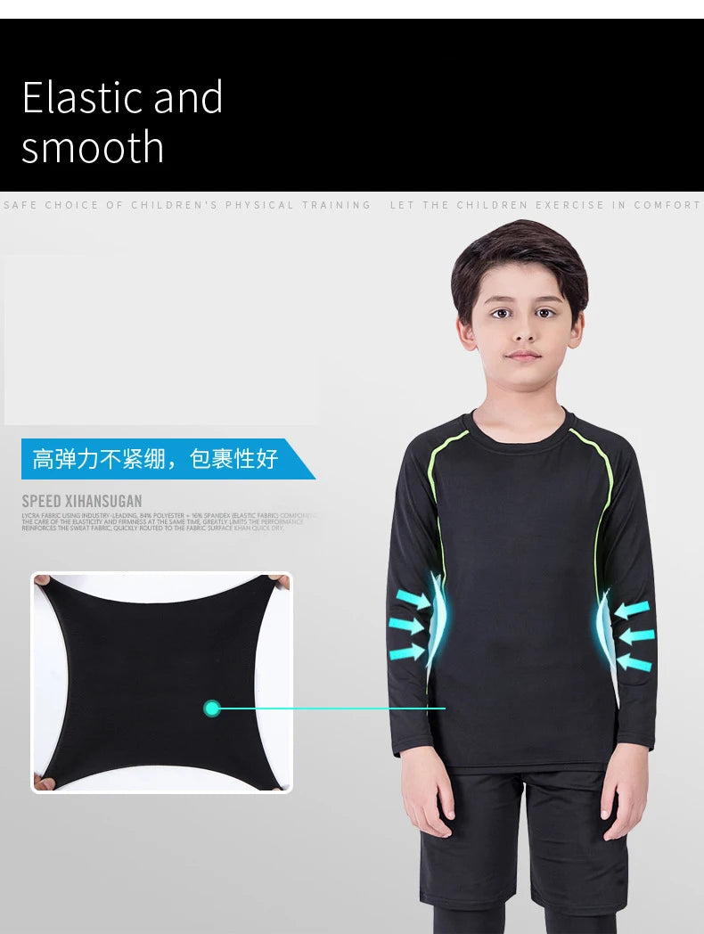 4 Pcs/Set Kid's MMA Compression T-shirt+Pants Rashguard Sportswear Boy Muay Thai Shorts Bjj Gi Rash Guard For Kid Boxing Suits