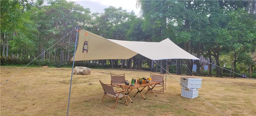 Lightweight 3x4M Hexagonal Camping Tarp Waterproof Awning Sun Shelter Outdoor Canopy for Hiking Beach Picnic Travel