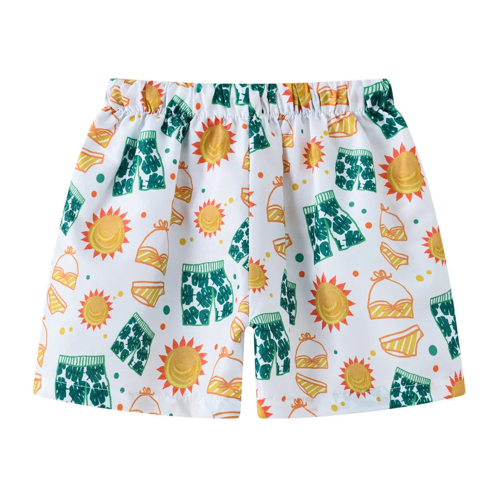 Boys Cartoon Print Beach Shorts Summer Quick Dry Swim Trunks Kids Casual Board Shorts Toddler Swimwear Bathing Suit For 2-8Y