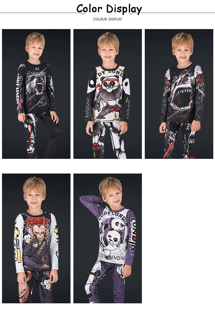 Rashguard Jiu Jitsu Kimono MMA Kid's T-shirt+Pant Sets Kid Rash Guard Children Muay Thai MMA Shorts Kickboxing Boys Gym Clothing