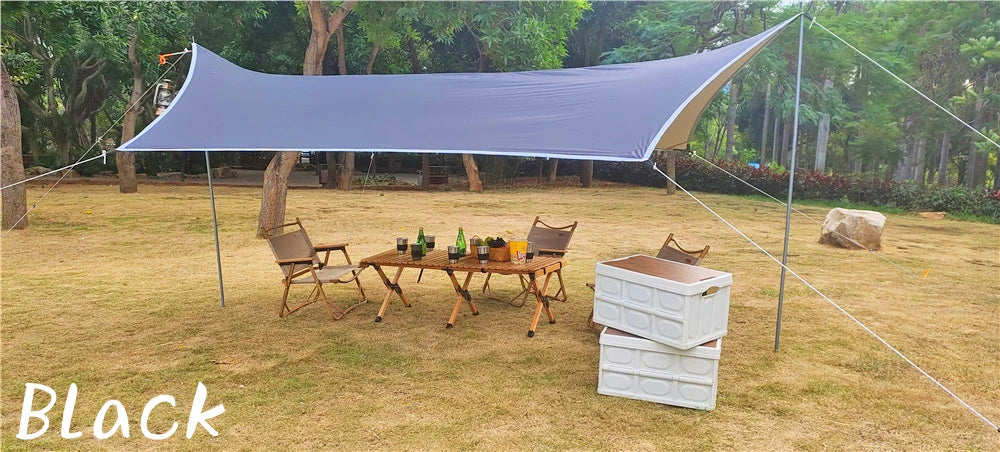 Lightweight 3x4M Hexagonal Camping Tarp Waterproof Awning Sun Shelter Outdoor Canopy for Hiking Beach Picnic Travel