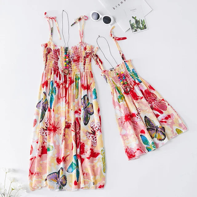 Summer Family Dress Mother and Daughter Matching Outfits Bohemian Beach Floral Sundress Dresses For Mom Girl Family Look Sets