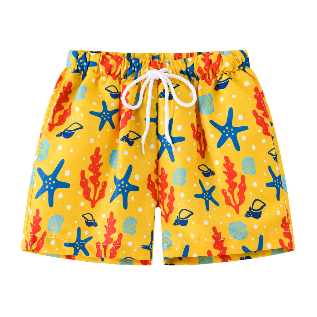 Boys Cartoon Print Beach Shorts Summer Quick Dry Swim Trunks Kids Casual Board Shorts Toddler Swimwear Bathing Suit For 2-8Y