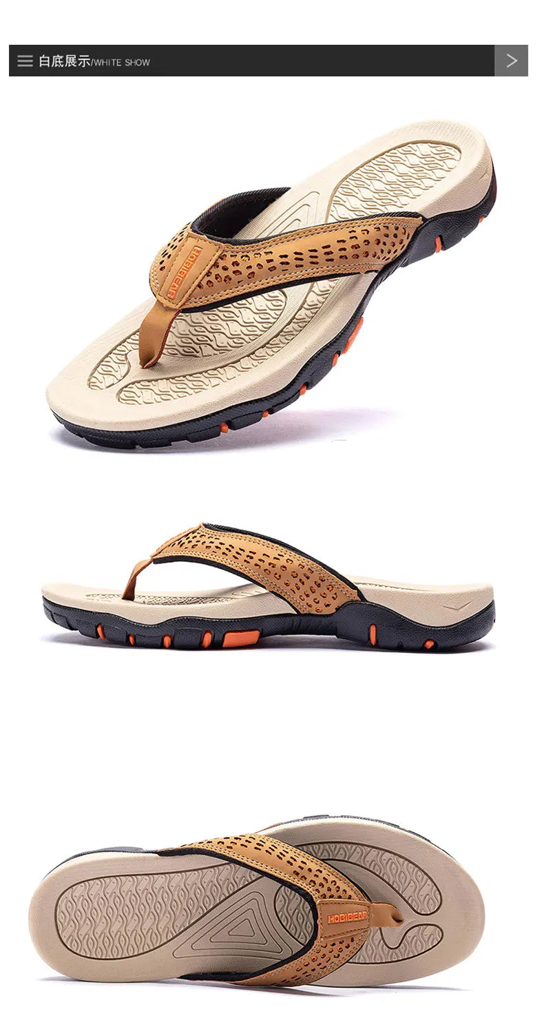 Jumpmore Summer Flip Flops Men Shoes Outdoor Fashion PU Leather Flat Shoes Beach Holiday Shoes Size 40-50
