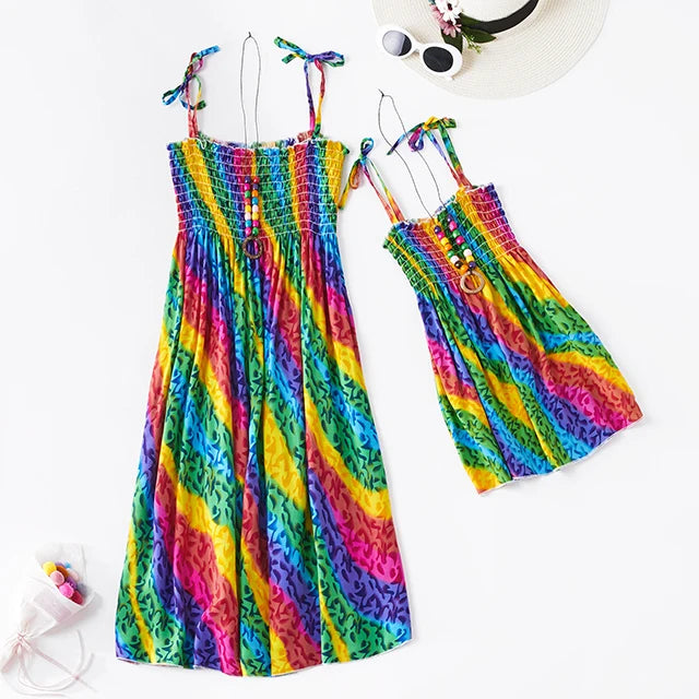 Summer Family Dress Mother and Daughter Matching Outfits Bohemian Beach Floral Sundress Dresses For Mom Girl Family Look Sets
