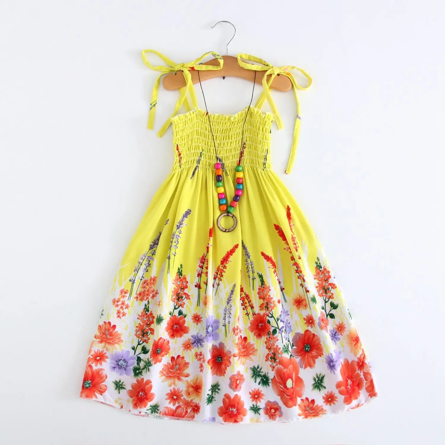 Summer Girls Floral Dress Sling Ruffles Bohemian Beach Princess Dresses for Girl Clothing  2 6 8 12 Years With Necklace Gift