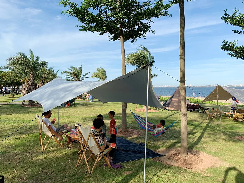 Lightweight 3x4M Hexagonal Camping Tarp Waterproof Awning Sun Shelter Outdoor Canopy for Hiking Beach Picnic Travel