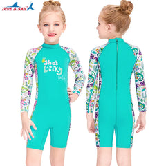 One Pieces Swimsuit Rash Guard Swimwear Long Sleeve Sunsuit for Kids 3-10Y Sun UV Protection