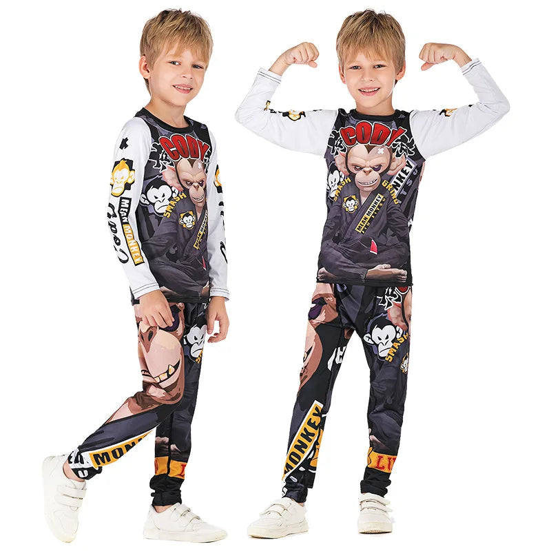 Rashguard Jiu Jitsu Kimono MMA Kid's T-shirt+Pant Sets Kid Rash Guard Children Muay Thai MMA Shorts Kickboxing Boys Gym Clothing