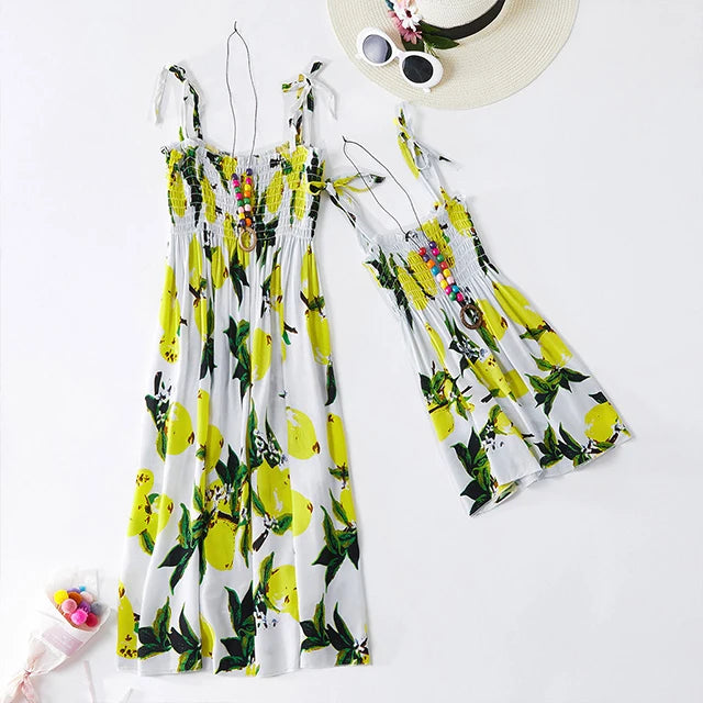 Summer Family Dress Mother and Daughter Matching Outfits Bohemian Beach Floral Sundress Dresses For Mom Girl Family Look Sets